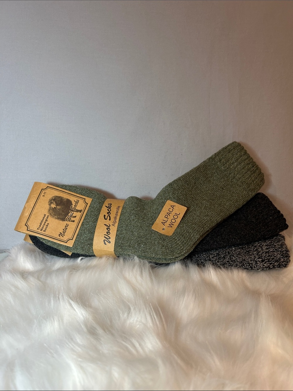 Alpaca Wool Men's Crew Socks - Olive Green, Black, Dark Grey Heather